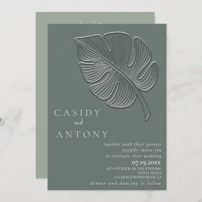 Sämre, lätt präglat tropiskt löv i ett och samma inbjudningar (Fram/baksida)