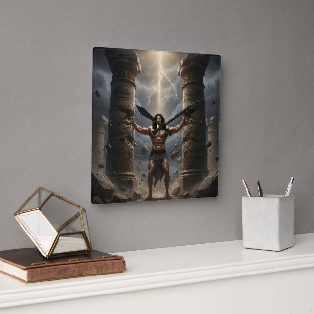 Samson Breaking the Pillars Decorative Clock Fyrkantig Klocka (Kontor)