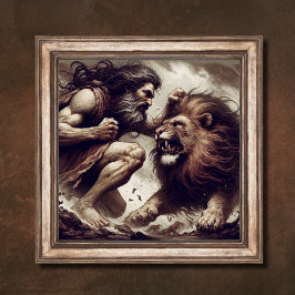 Samson slåss mot Lejon Bible Story Art Poster
