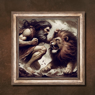 Samson slåss mot Lejon Bible Story Art Poster