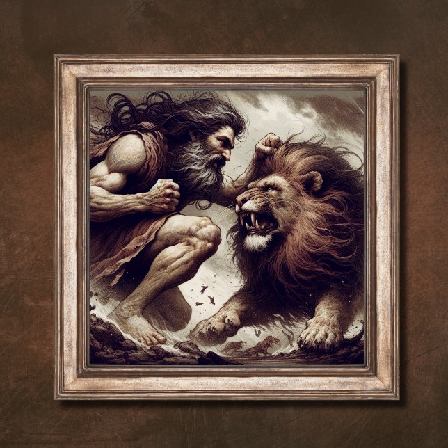 Samson slåss mot Lejon Bible Story Art Poster (Skapare uppladdad)