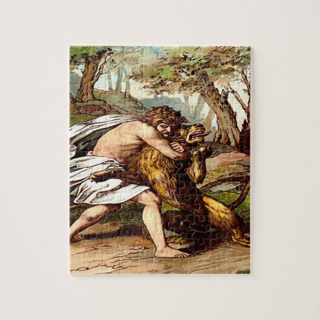 samson som dödar en liten lejon pusseldesign pussel (Vertikal)