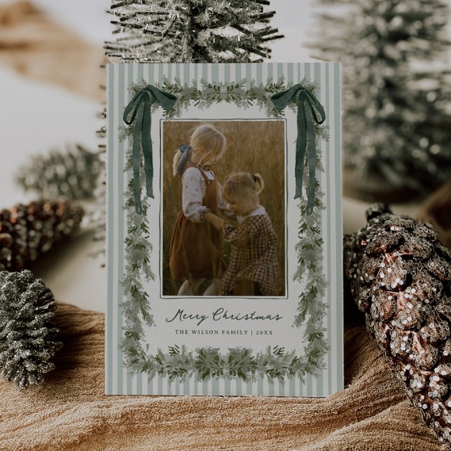 Samtbåge och ränder jul fotokort grön julkort (Skapare uppladdad)