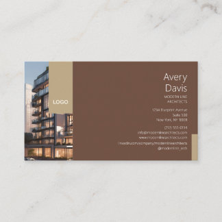 Samtida arkitekt med byggnadsfoto och logotyp visitkort