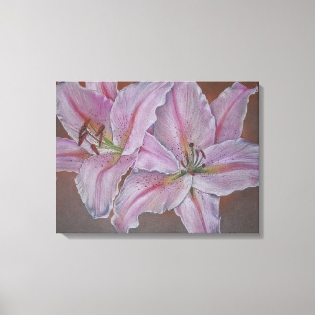 samtida bild av två stora rosa liljeblommor (Framsida)
