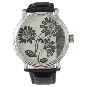 Samtida blommigt i svartvitt armbandsur