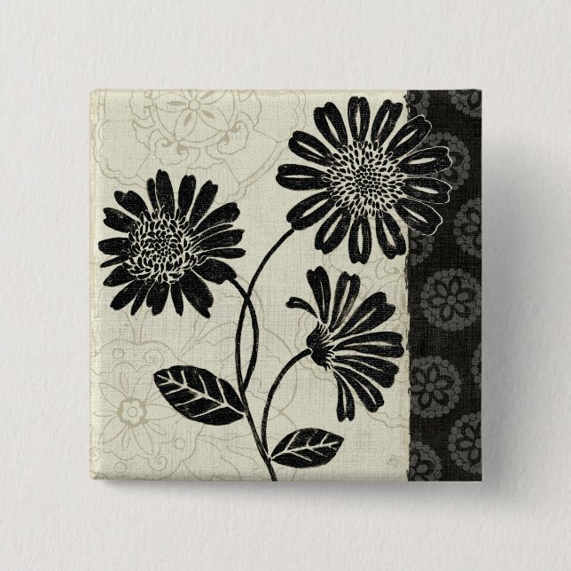 Samtida blommigt i svartvitt knapp (Framsida)