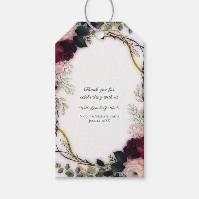 Samtida blomstergrönska vigsel  presentetikett (Framsidan)