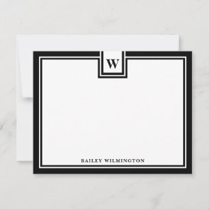 Samtida brevpapper med svart kant och monogram anteckningskort