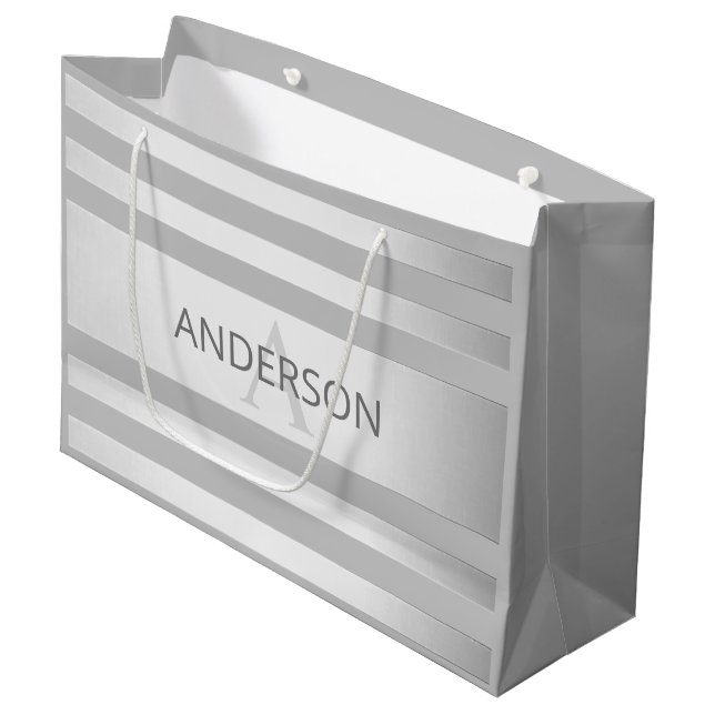 Samtida Faux Silver Ombre Ränder & Grå (Framsidan Vinklad)