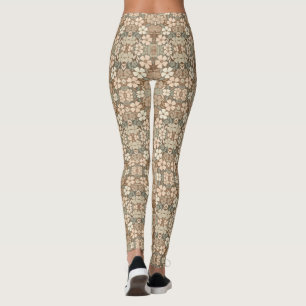 Samtida folkkonstblommor i mjuka jordnära toner leggings