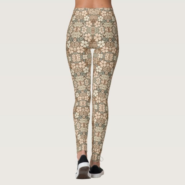 Samtida folkkonstblommor i mjuka jordnära toner leggings (Baksida)