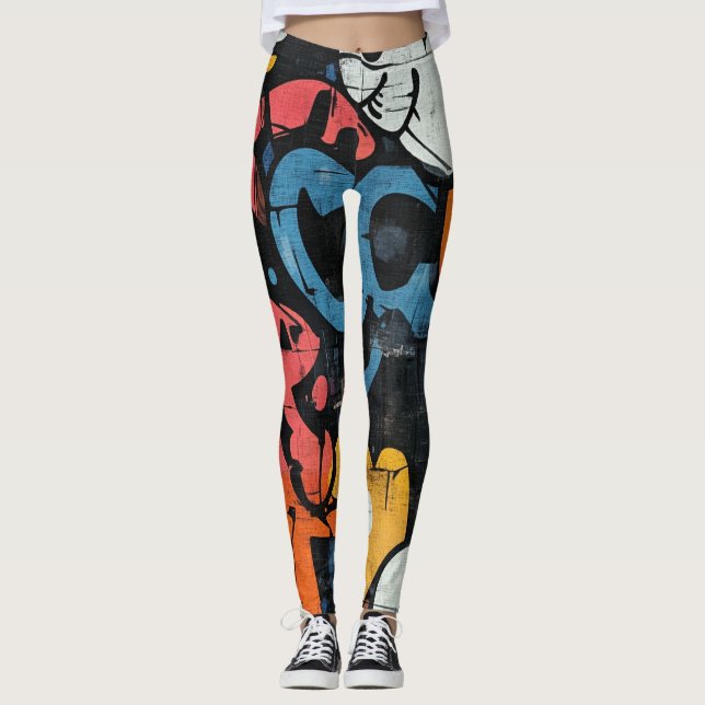 Samtida Graffiti Abstrakt Rosa Blå Svart Leggings (Framsida)