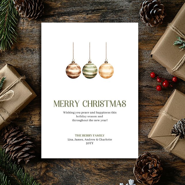 Samtida julgransprydnad jordton julfirande julkort (Contemporary Christmas Ornament Earth Tone Holiday Card)