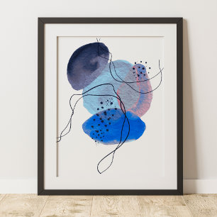 Samtida Modern Abstrakt Konst Blå Marin Svart Poster