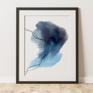 Samtida Modern Abstrakt Konst Blå Svart Poster
