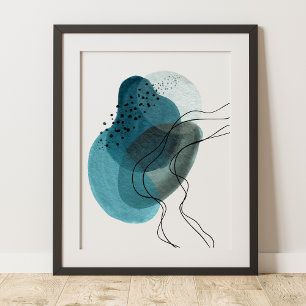 Samtida Modern Abstrakt Konst Grön Svart Poster