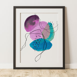 Samtida Modern Abstrakt Konst Lila Turkos Svart Poster