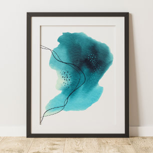 Samtida Modern Abstrakt Tealgrön Svart Poster