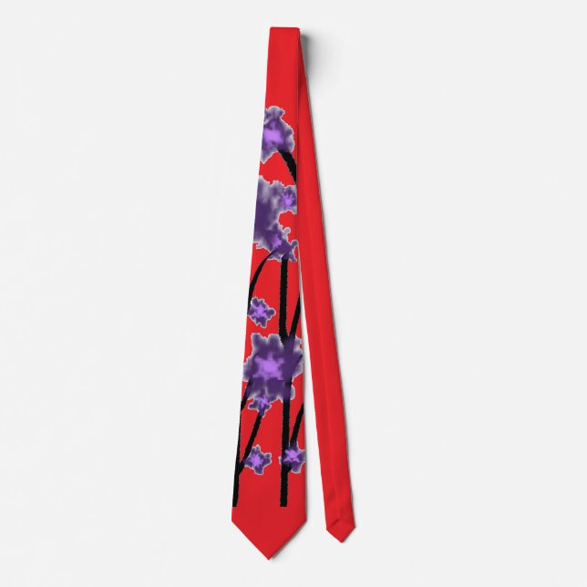 Samtida Moderna Lila Blommor Röda  Slips (Framsida)