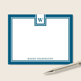 Samtida Monogram Djupblå Kant Brevpapper Anteckningskort