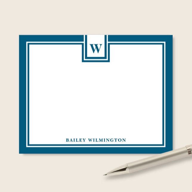 Samtida Monogram Djupblå Kant Brevpapper Anteckningskort (Skapare uppladdad)