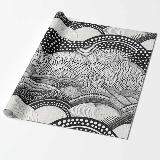 Samtida monokrom abstrakt geometri mönster presentpapper (Utrullad)