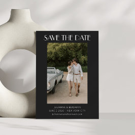 Samtida Retro Art Deco Foto Bröllop Svart Spara Datumet