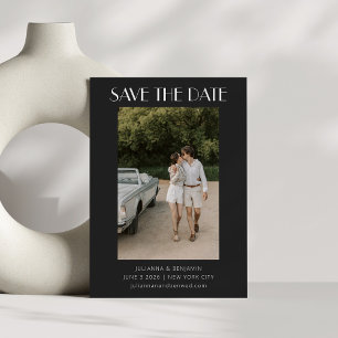 Samtida Retro Art Deco Foto Bröllop Svart Spara Datumet