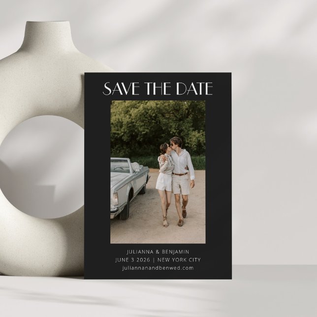 Samtida Retro Art Deco Foto Bröllop Svart Spara Datumet (Skapare uppladdad)