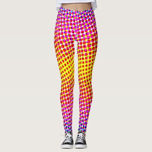 Samtida Rosa Gul Gradient Pixelera Prickar Leggings (Framsida)