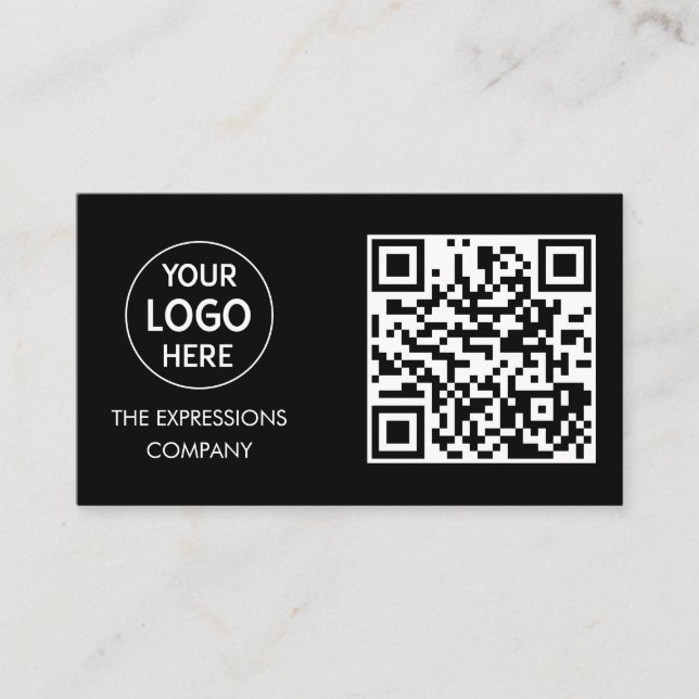 Samtida svart anpassad logotyp med fyrkantig QR-ko Visitkort (Framsida)