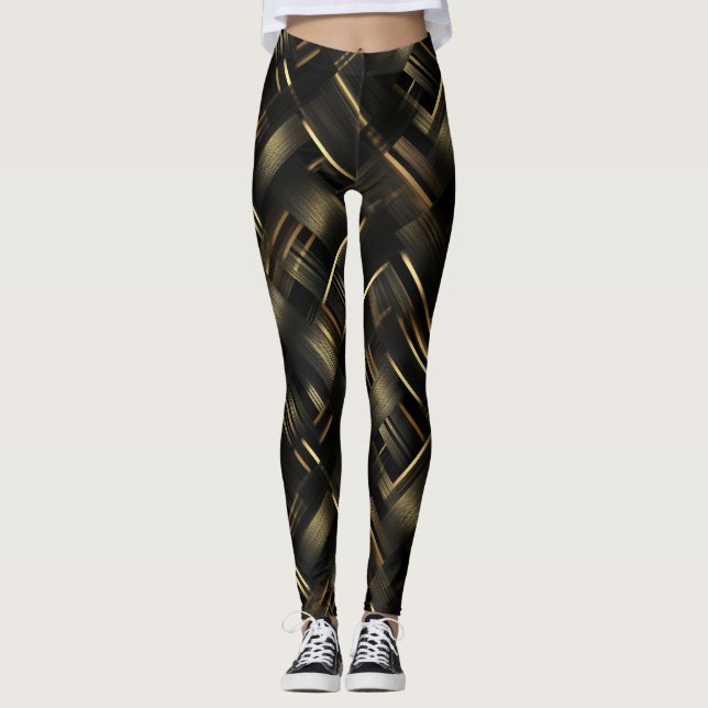 Samtida svart guld geometriskt abstrakt mönster leggings (Framsida)