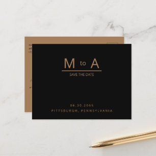 Samtida svart och guld monogram Spara datum Meddelande Vykort