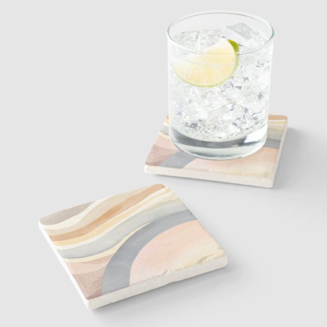 Samtida vågor | Neutral modern akvarell Stenunderlägg (Sidan)