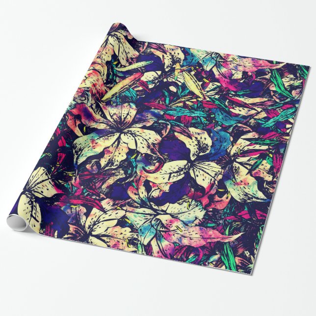 Samtidaa chic blommor för vattenfärgdrakeliljar presentpapper (Utrullad)