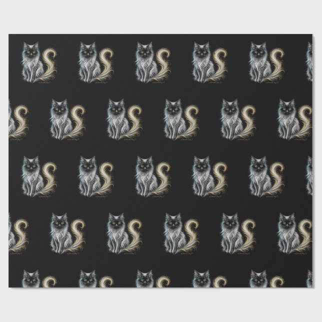 Samtidig Månsken Silverman Svart Katt Presentpapper (Platt)