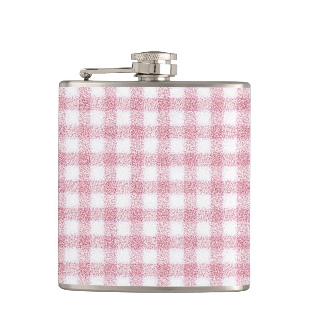 Samtrosa och vit Gingham-charm Fickplunta (Framsidan)