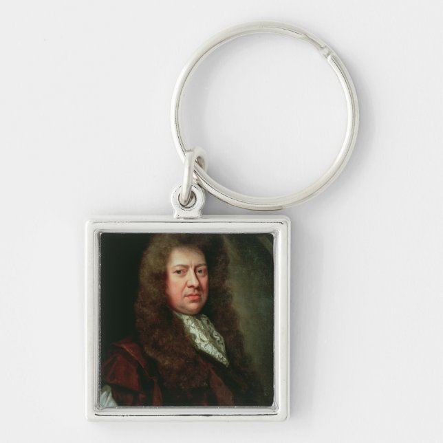 Samuel Pepys 2 Fyrkantig Silverfärgad Nyckelring (Framsidan)