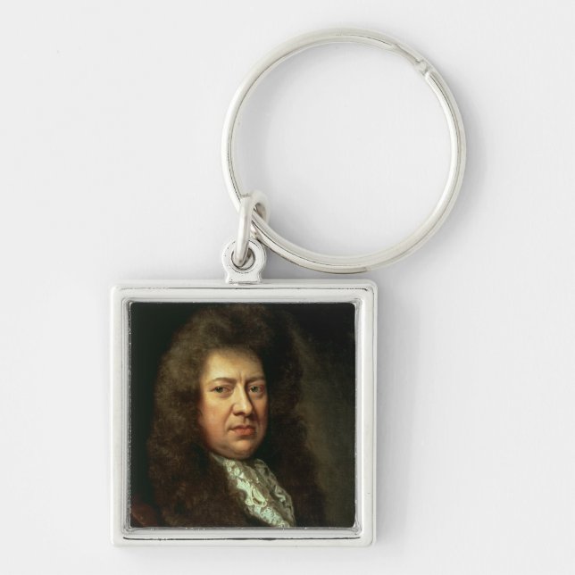 Samuel Pepys Fyrkantig Silverfärgad Nyckelring (Framsidan)