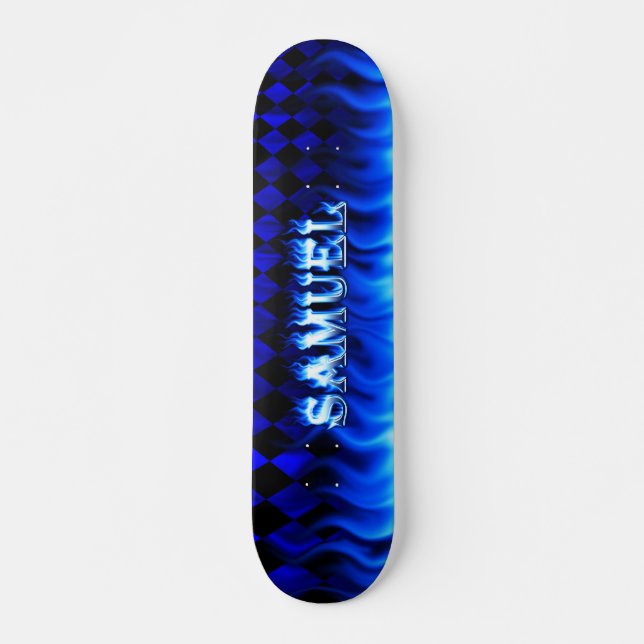 Samuel skateboardblått avfyrar och flammar design skateboard bräda 19,5 cm (Framsida)