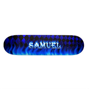 Samuel skateboardblått avfyrar och flammar design skateboard bräda 19,5 cm