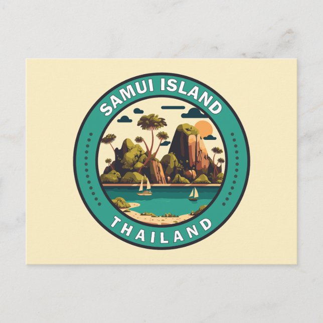 Samui Island Thailand Resemålad Konst Badge Vykort (Framsida)
