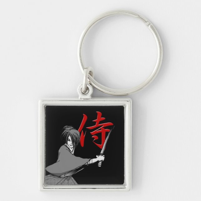 SAMURAI 01a Fyrkantig Silverfärgad Nyckelring (Framsidan)