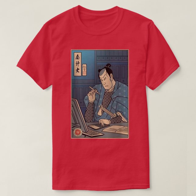 Samurai Accountant Ukiyoe Samurai Accounting Japan T Shirt (Design framsida)