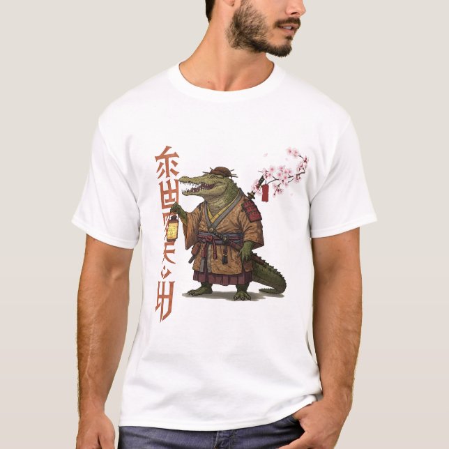 Samurai Alligator T-Shirt - Fantasy Reptile Warrio (Framsida)