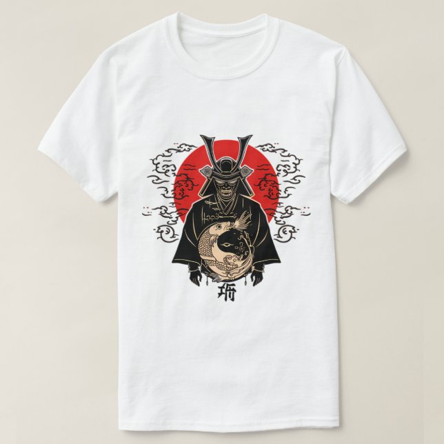  Samurai and Rising Sun – Japanese Art T-Shirt (Design framsida)