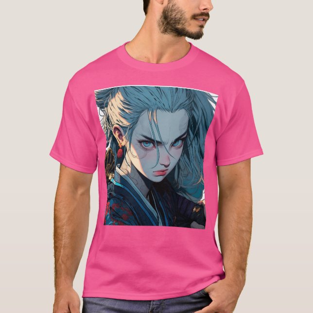 Samurai Anime Girl T Shirt (Framsida)