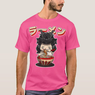 Samurai Anime Japanska Kawaii Tecknad Cat Eating R T Shirt