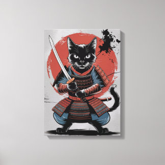 Samurai Armor Warrior Cat Poster, Black Cat Wall A Canvastryck